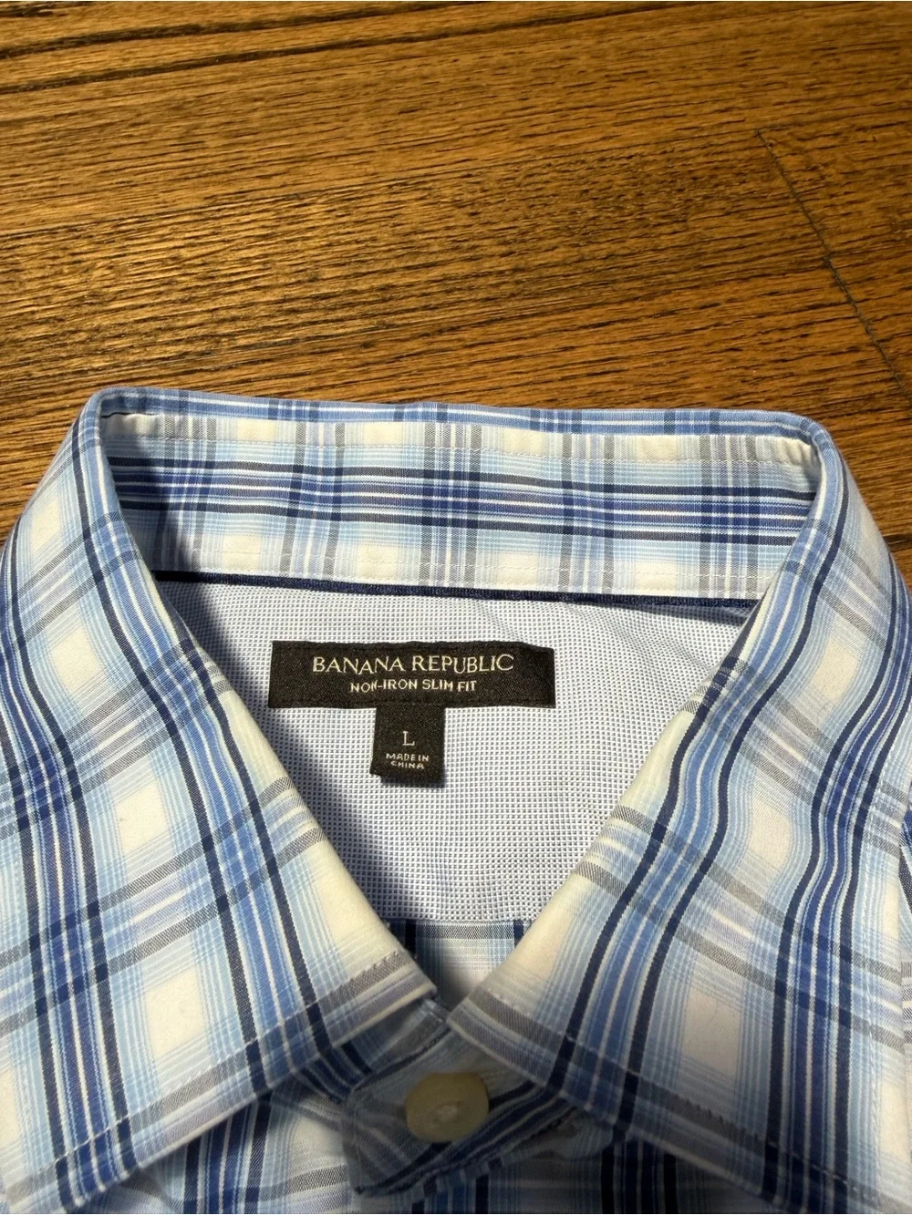 Banana Republic Non-Iron Slim Fit Blue Plaid Dress Shirt Large